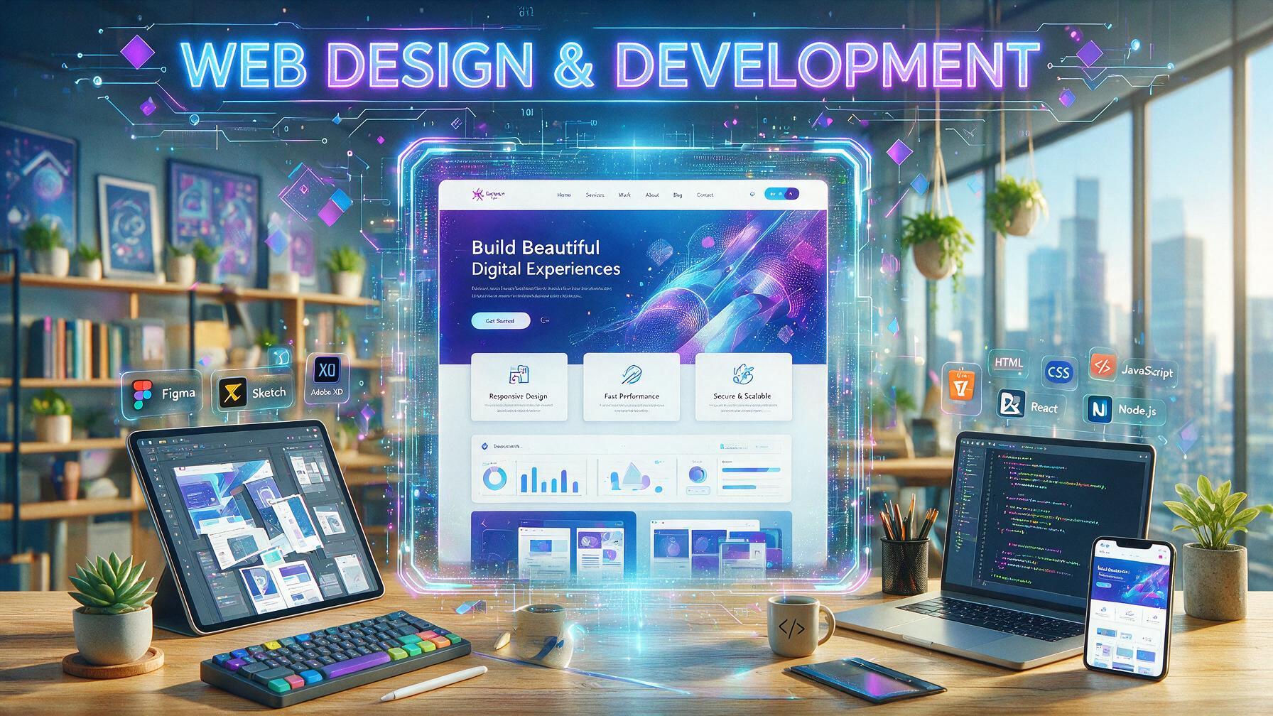 Image produced by Artificial Intelligence to create a visual that best represents Web Design and Development